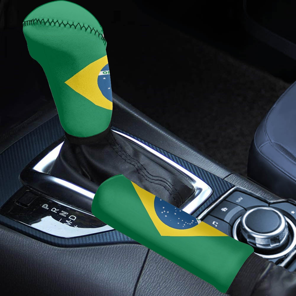 Brazil Flag Inspired Gear Lever Cover+Hand Brake Cover