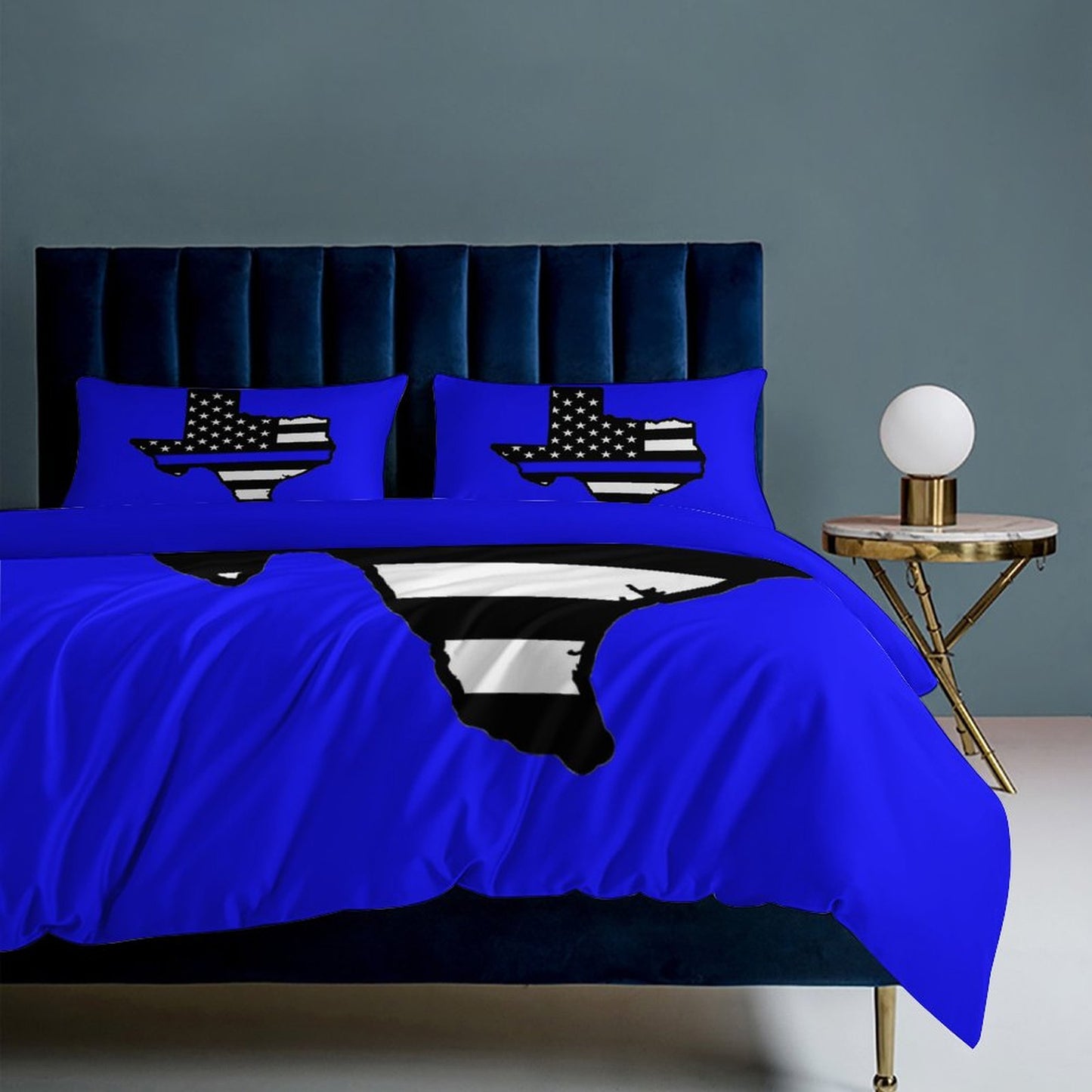 Thin Blue Line Flag Inspired Texas State Shape 3-Piece Bedding Set (1 Duvet Cover + 2 Pillow Shams) – 102"×90"