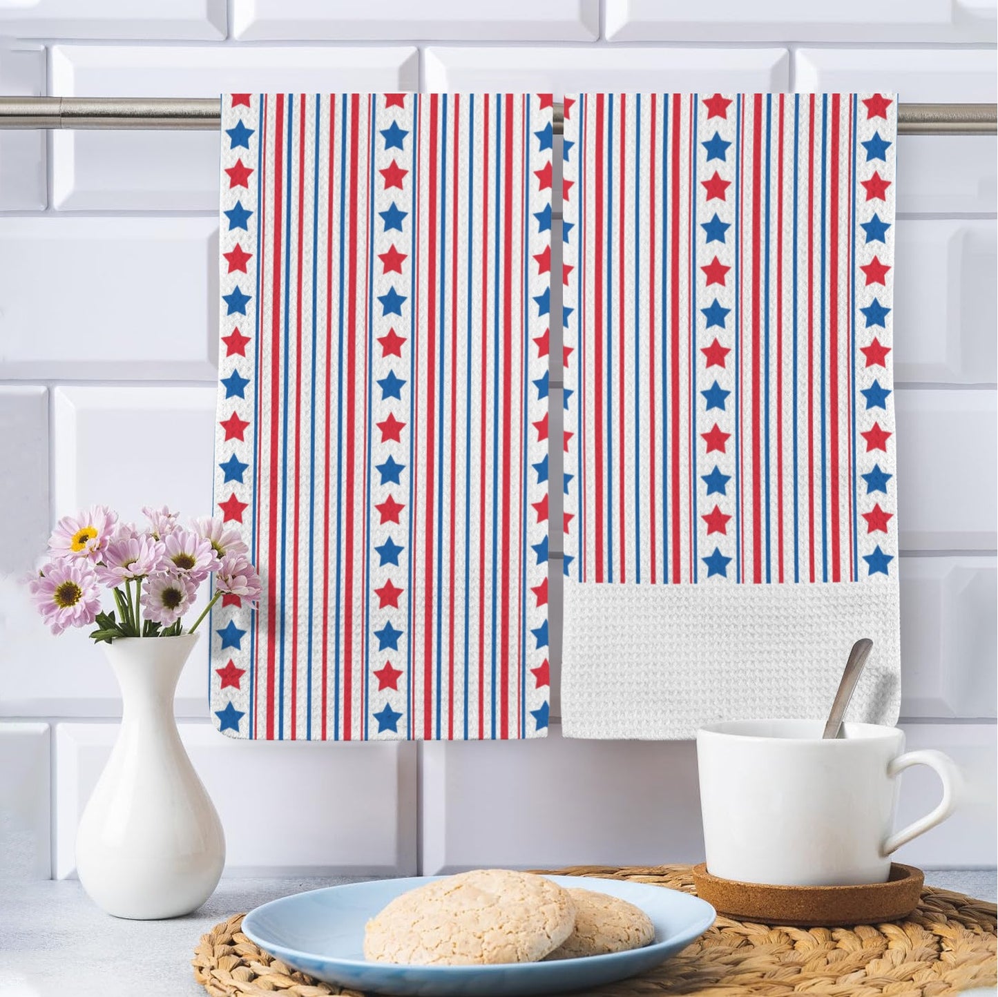 USA/American Flag Inspired Stars & Stripes Pattern Kitchen Towel 40X60cm (Pack of 2) (Made in the USA)