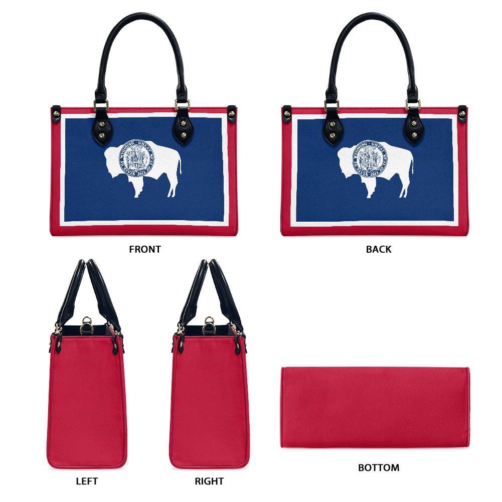 Red and blue bag displaying white buffalo design, [Brand].
