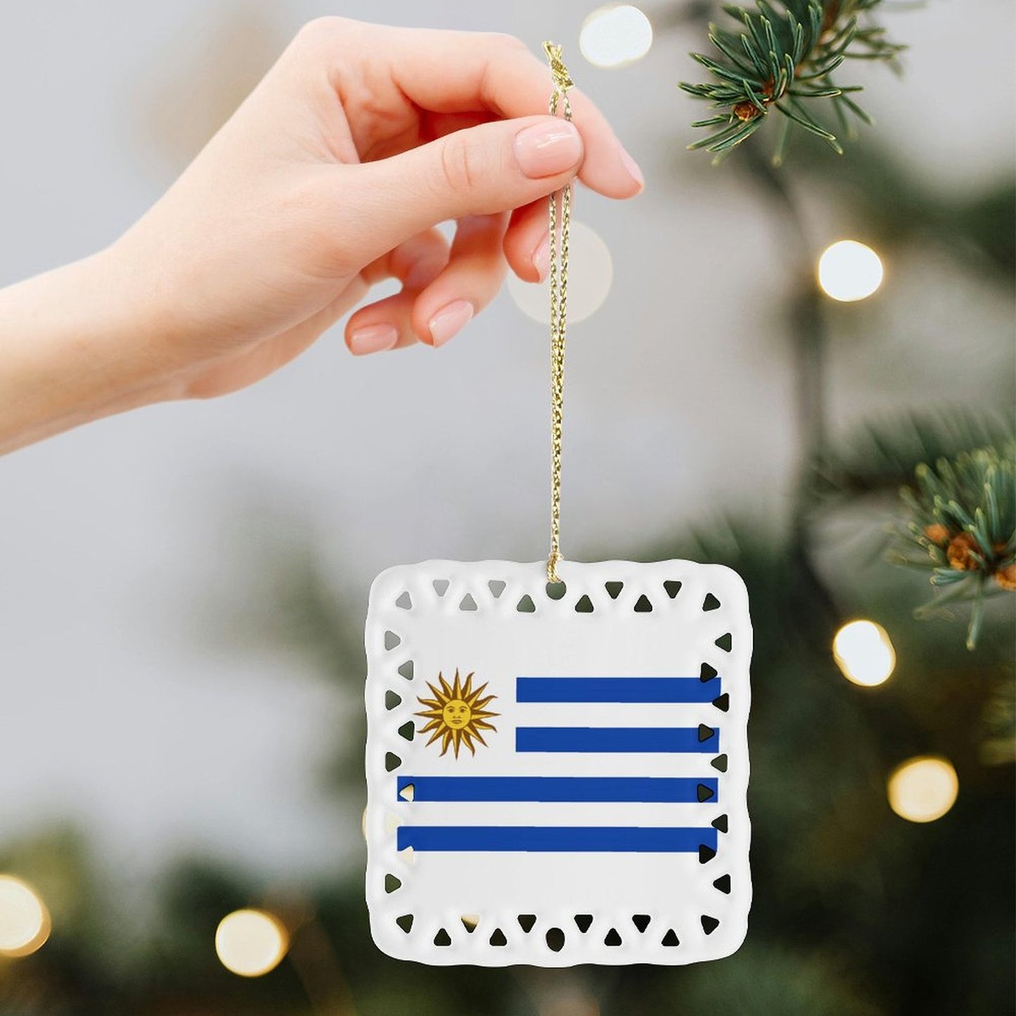 Uruguay Flag Inspired Square Ceramic Ornament Made in the USA