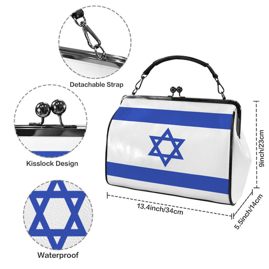 Israel Flag Inspired Kisslock Crossbody Shoulder Bag-Large