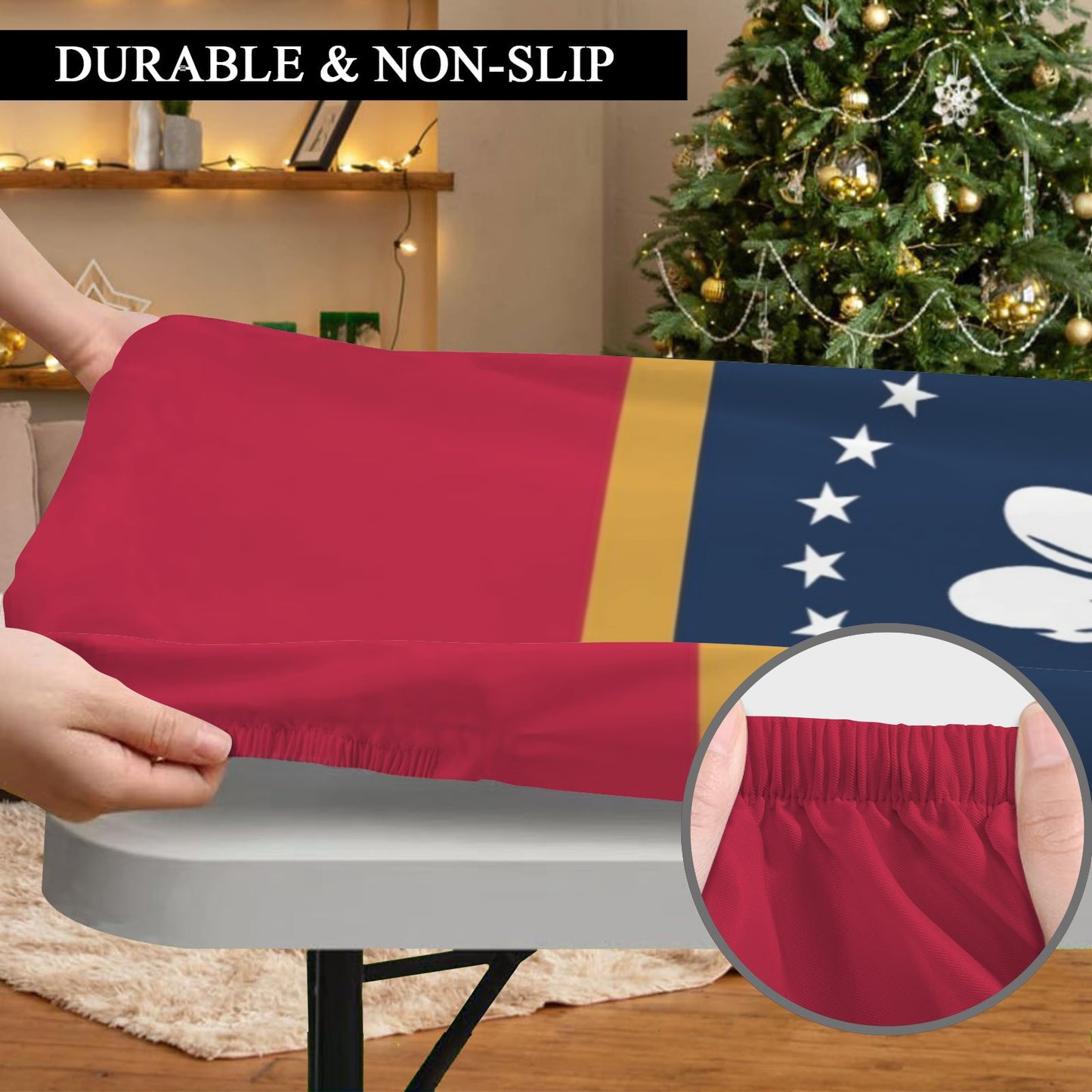 Mississippi Flag Inspired Custom Elastic Fitted Tablecloth 72x30 inch (Made in the USA)