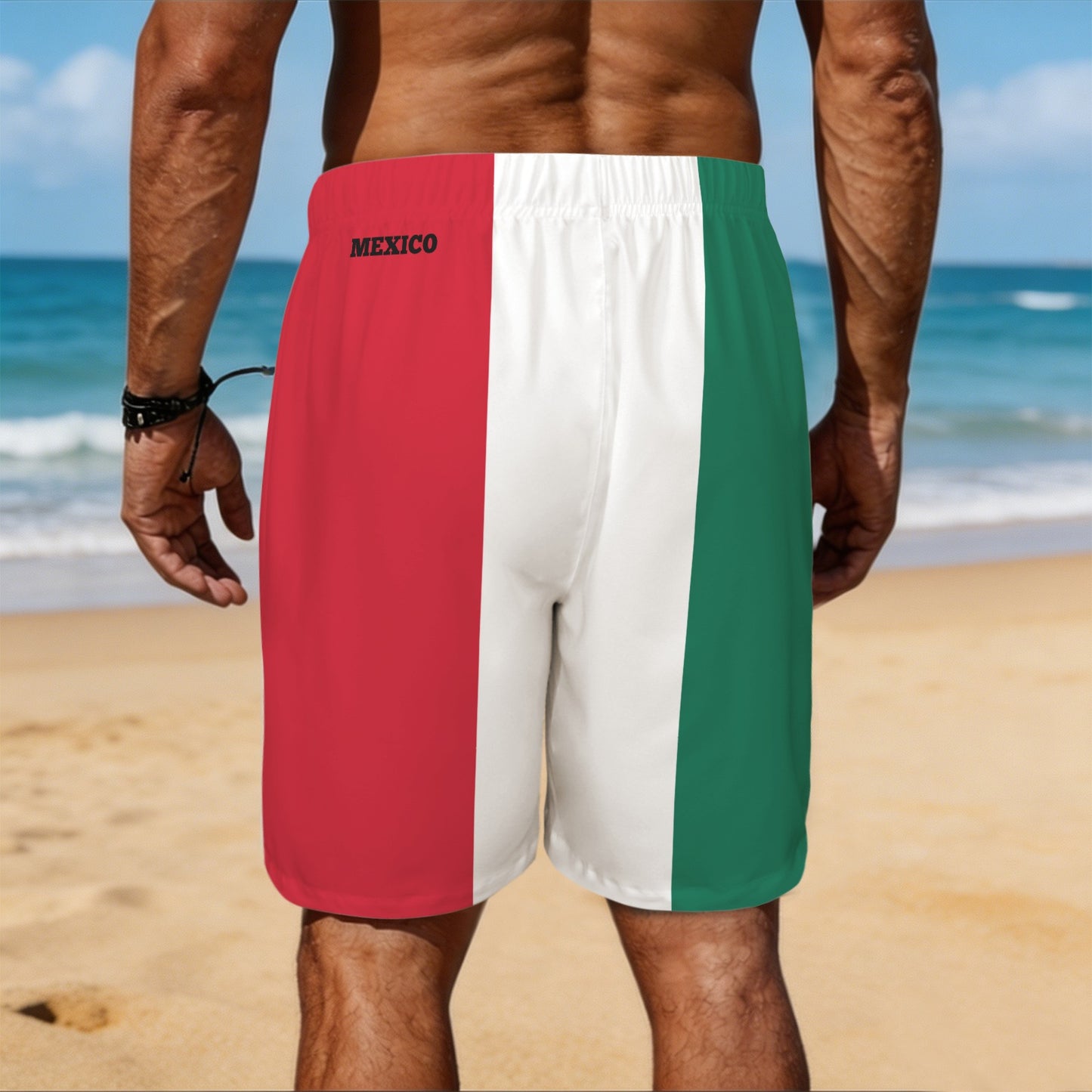 Mexico Flag Inspired Men’s Draw String Pocket Beach Shorts Printed in the USA