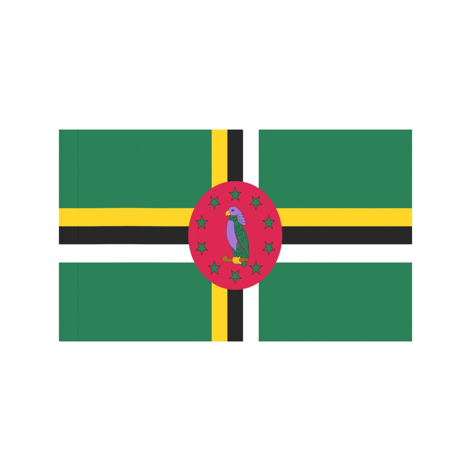 Luv My Flag: Dominica flag with colorful parrot design.