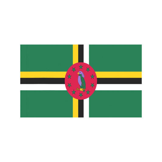 Luv My Flag: Dominica flag with colorful parrot design.
