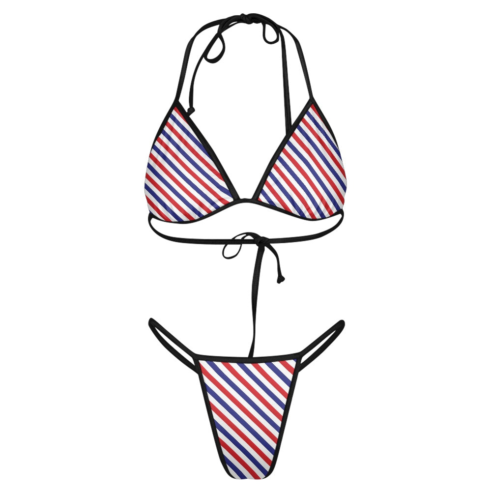 USA/American Flag Inspired Stripes Pattern Women's Triangle Bikini with Thong Bottom