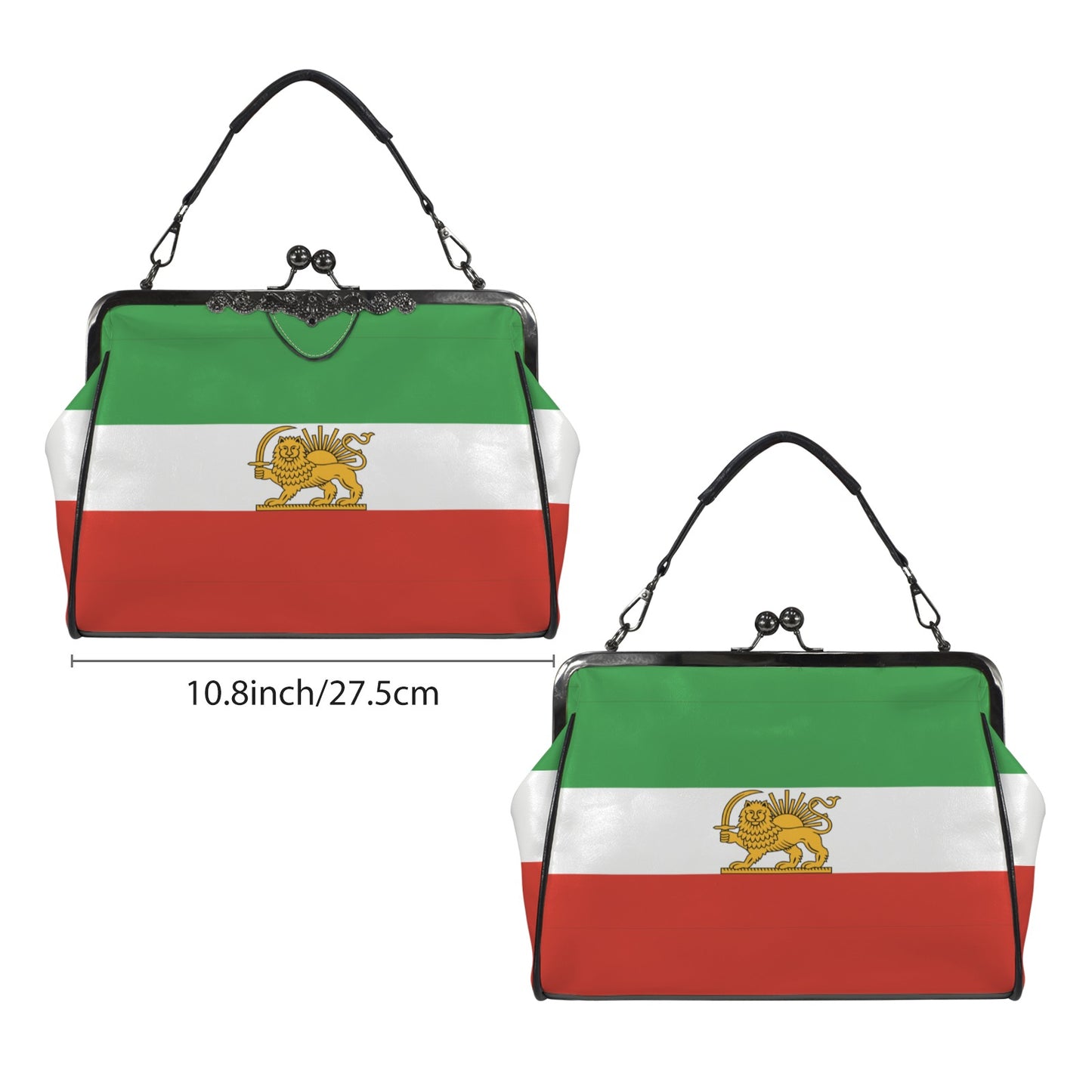 Iran Lion and Sun Flag Inspired Kisslock Crossbody Shoulder Bag