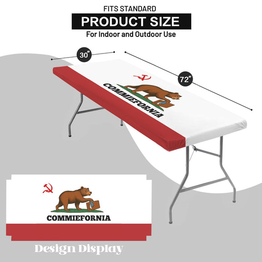California Flag Inspired (COMMIEFORNIA) Custom Elastic Fitted Tablecloth 72x30 inch (Made in the USA)
