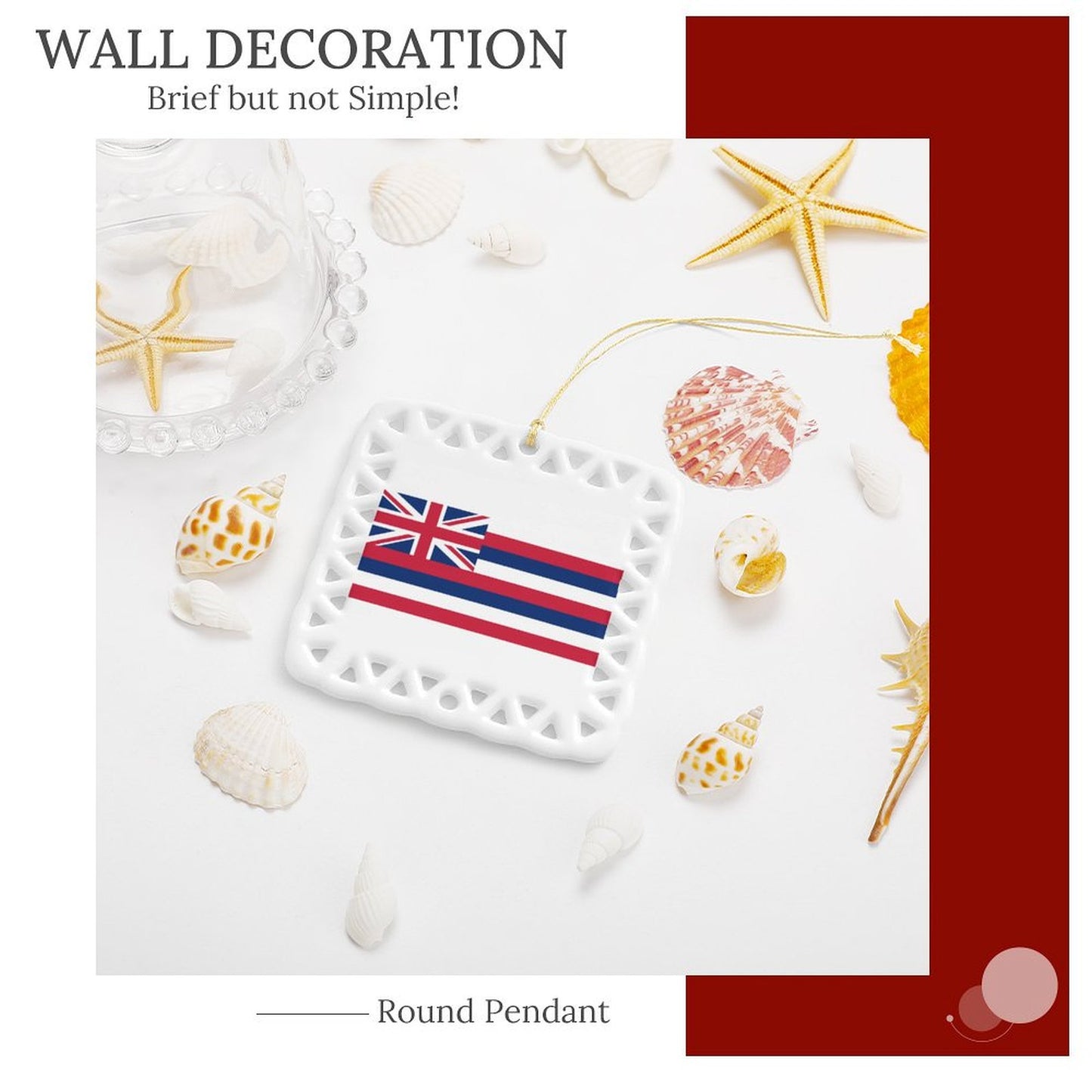 Hawaii Flag Inspired Square Ceramic Ornament Made in the USA