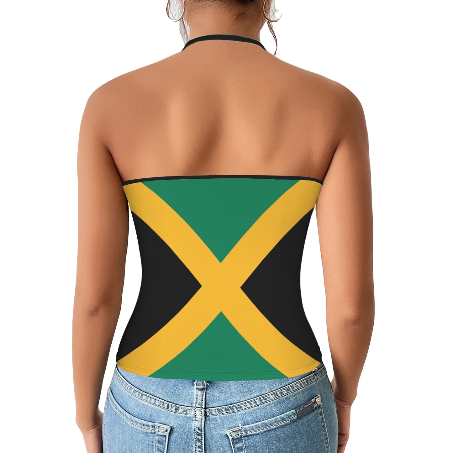 Jamaica Flag Inspired V-neck Halter Open Back Tank Top