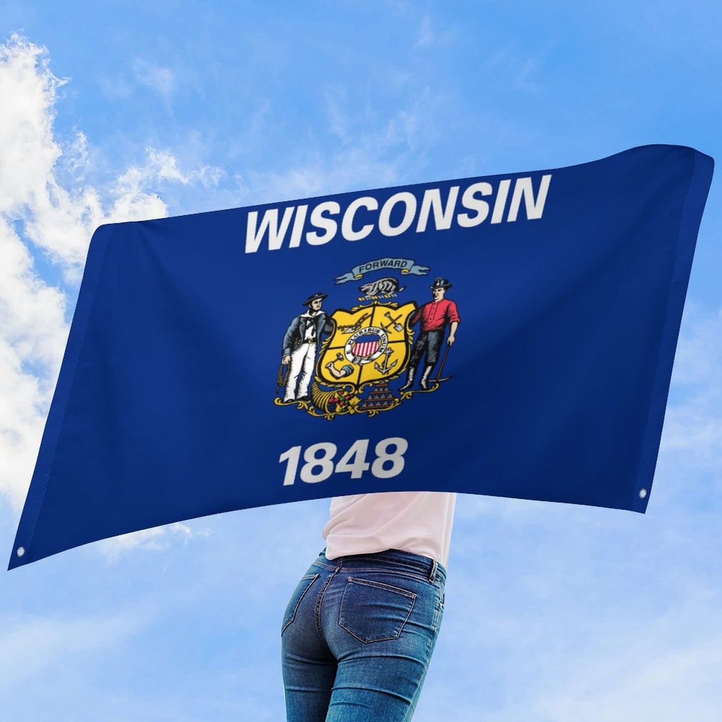 Wisconsin Flag Inspired Wall Mount Flag with Four Grommets (35x59 in)