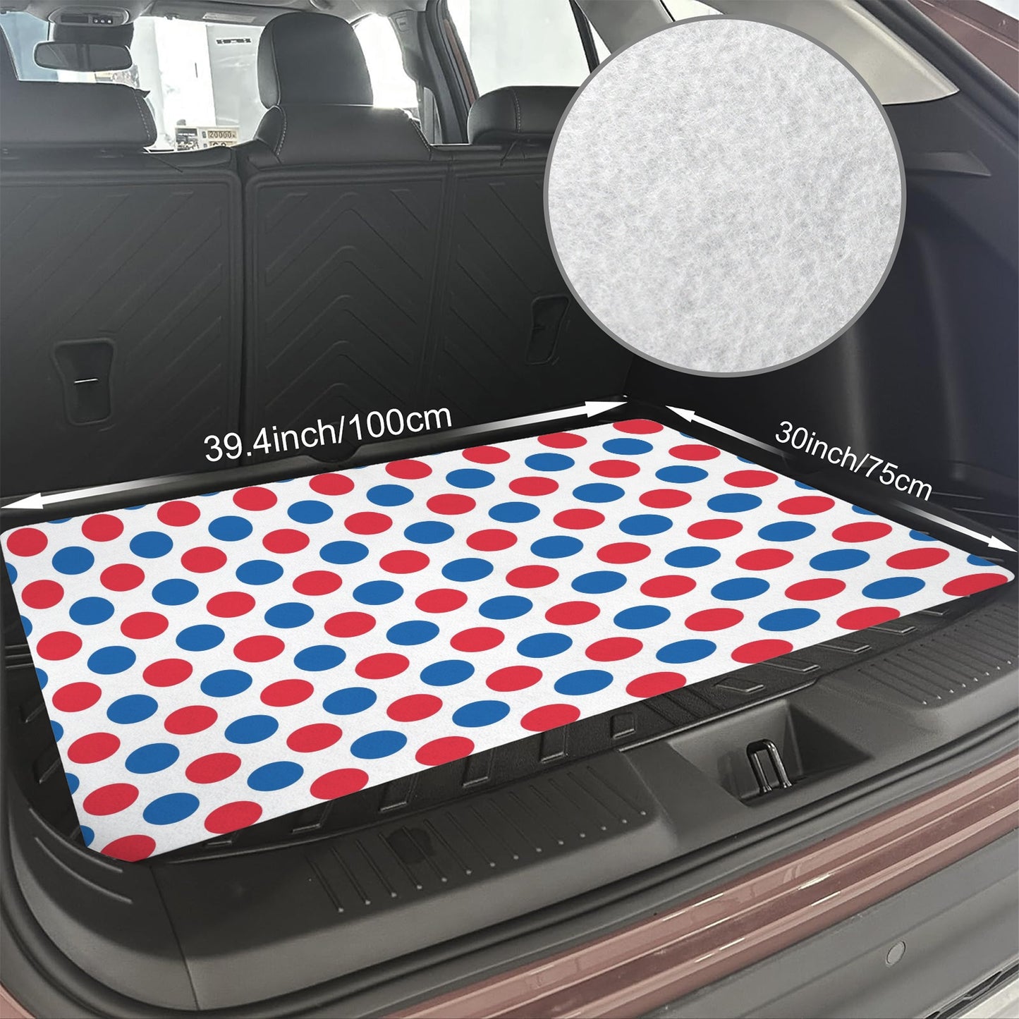 USA/American Flag Inspired Polka Dot Pattern Car Trunk Mat 100 × 75 cm / 39.4 × 30 in Printed in the USA