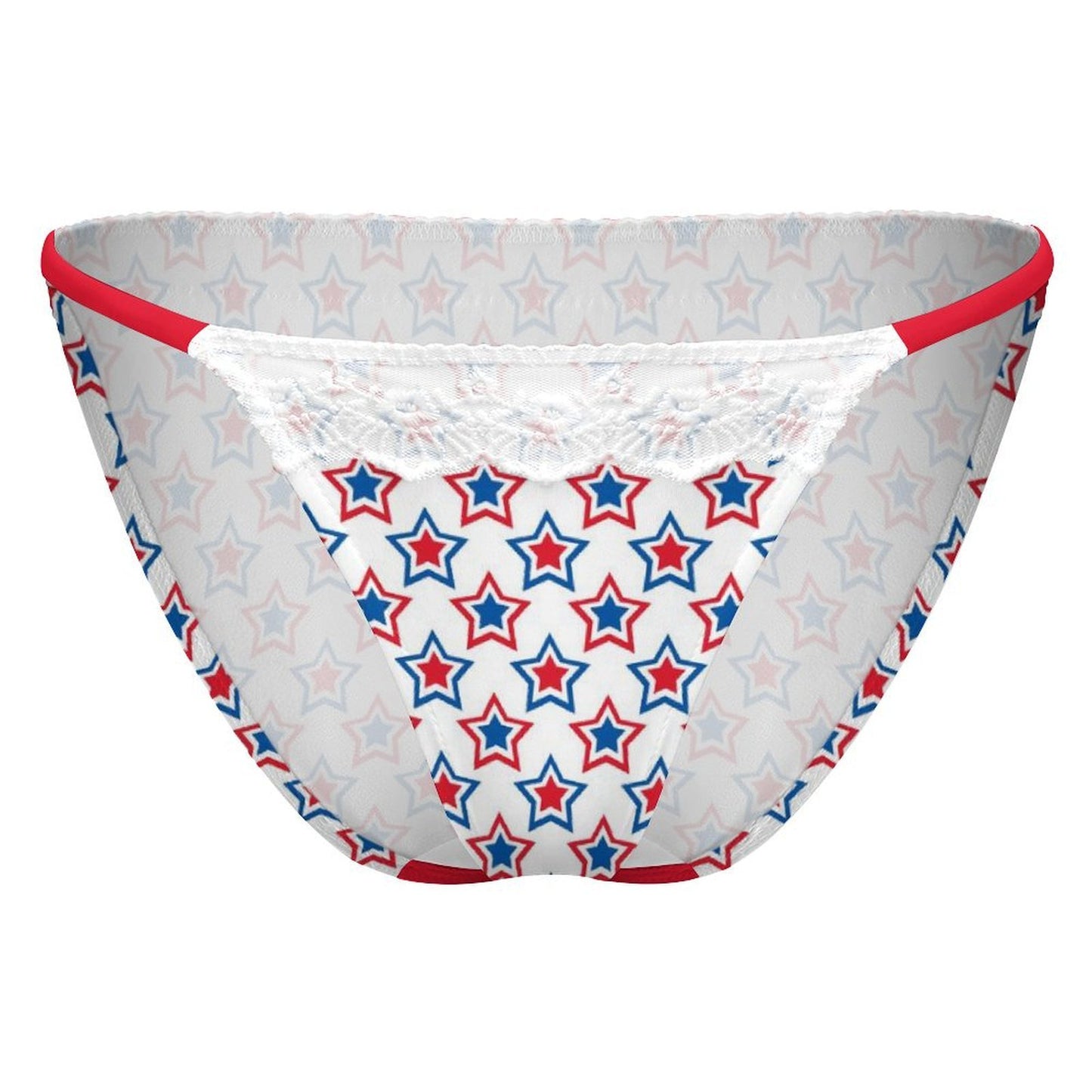 USA/American Flag Inspired Red, White & Blue Stars Pattern Lace Trim Underwear