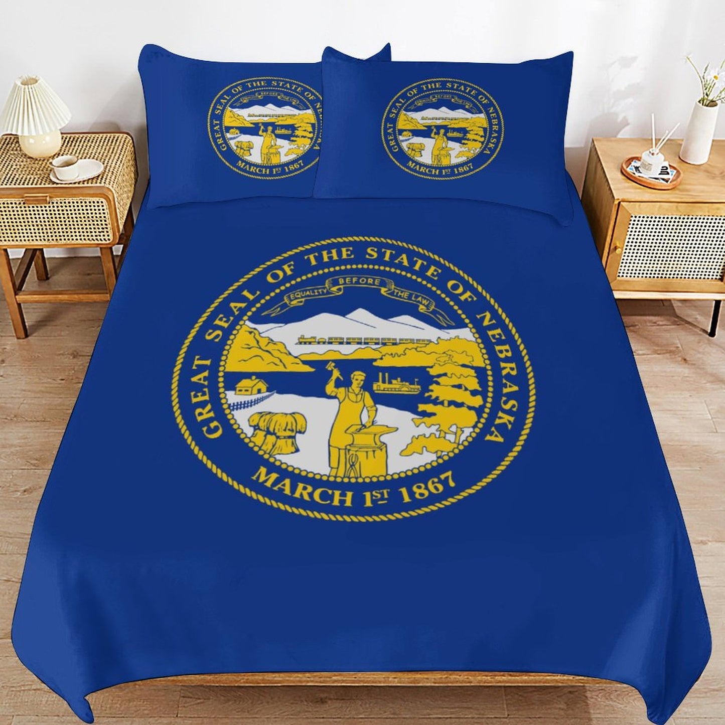 Nebraska Flag Inspired 3-Piece Bedding Set (1 Duvet Cover + 2 Pillow Shams) – 102"×90"
