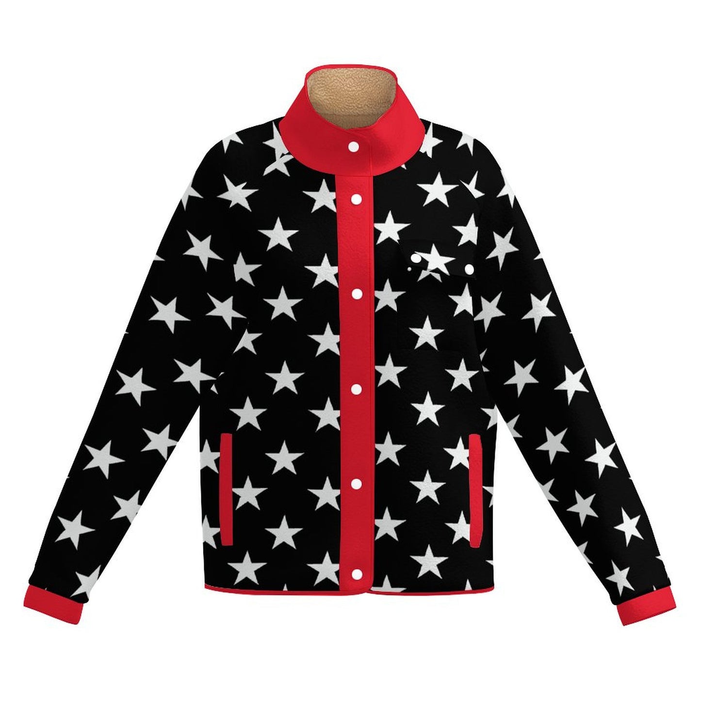 Thin Red Line Flag Inspired Women's Stand Collar Fleece Jacket