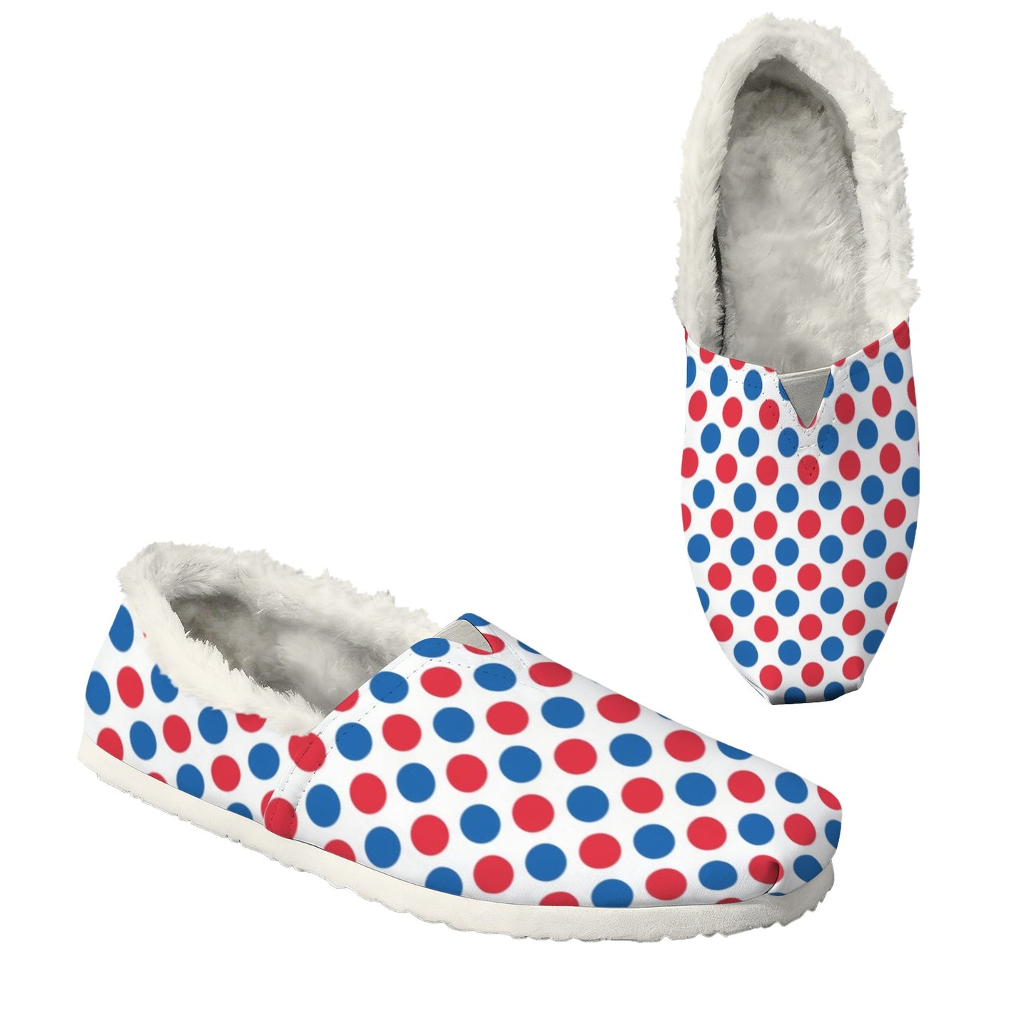 USA/American Flag Inspired Polka Dot Pattern Women's Fleece-Lined Canvas Slip-On