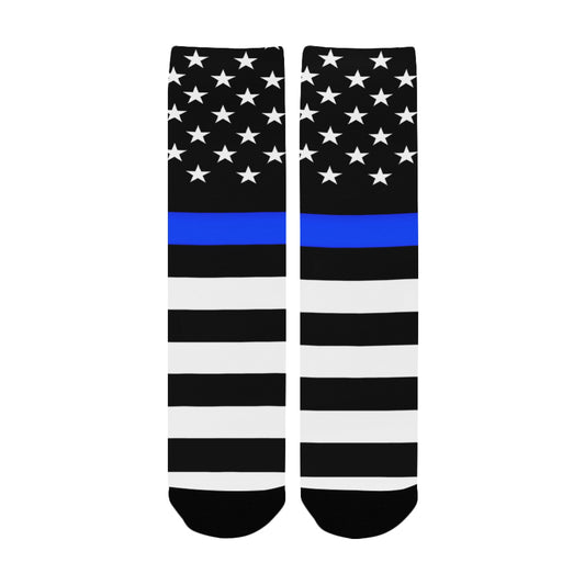 Thin Blue Line Flag Inspired Women's Custom  Socks (Made in the USA)
