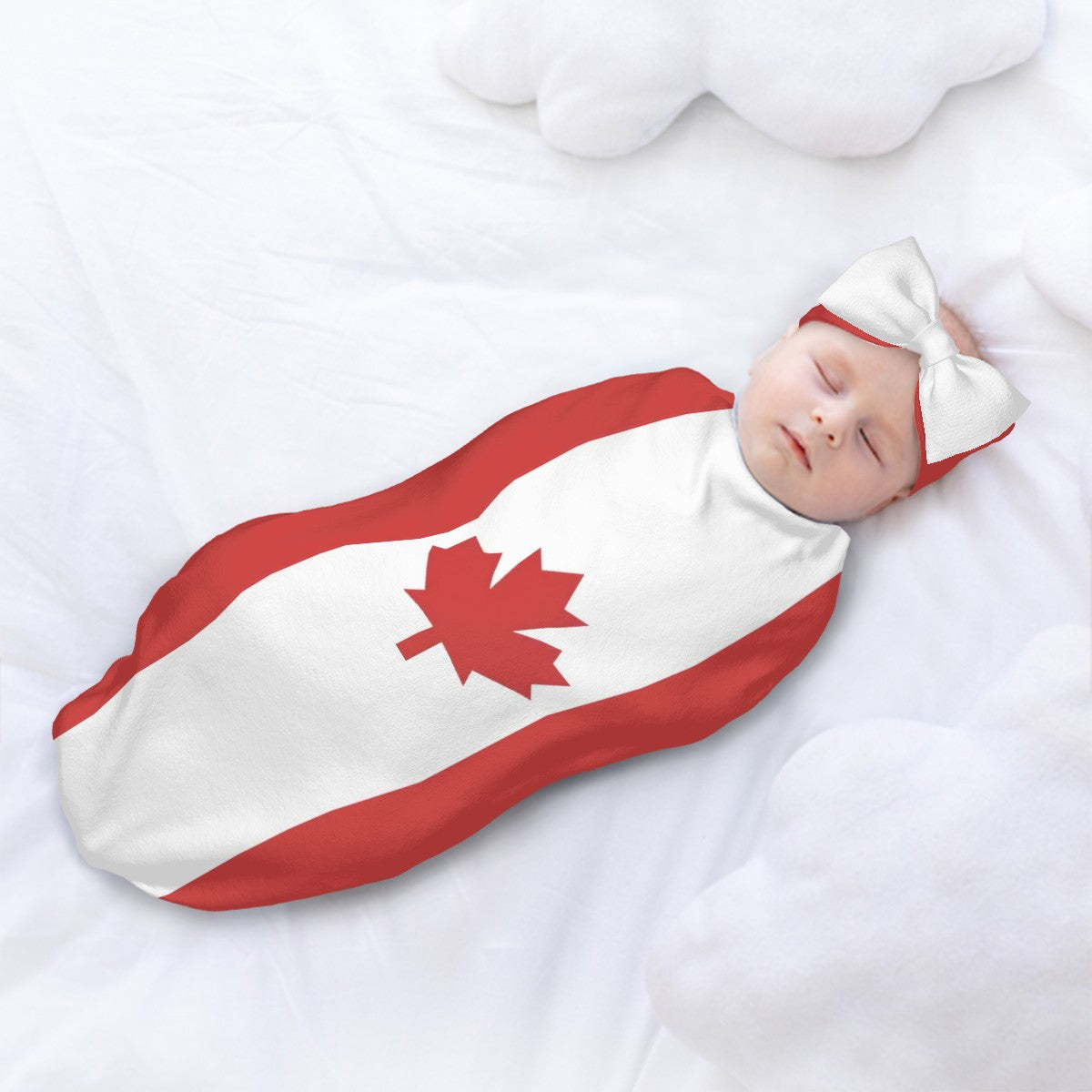 Canada Flag Inspired Baby Swaddle Sack with Baby Headband