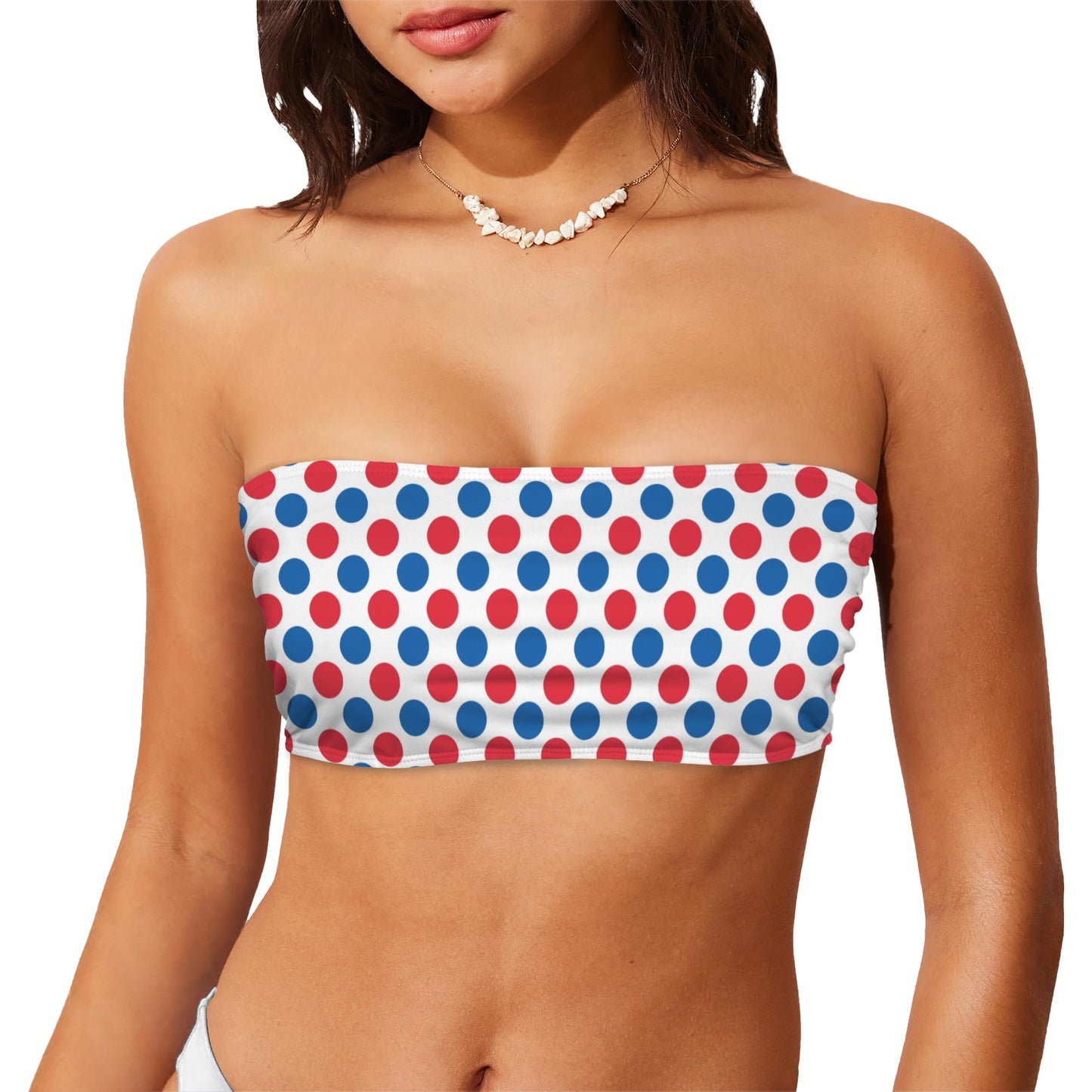 USA/American Flag Inspired Polka Dot Pattern Flag Inspired Bandeau Tube Bikini Top