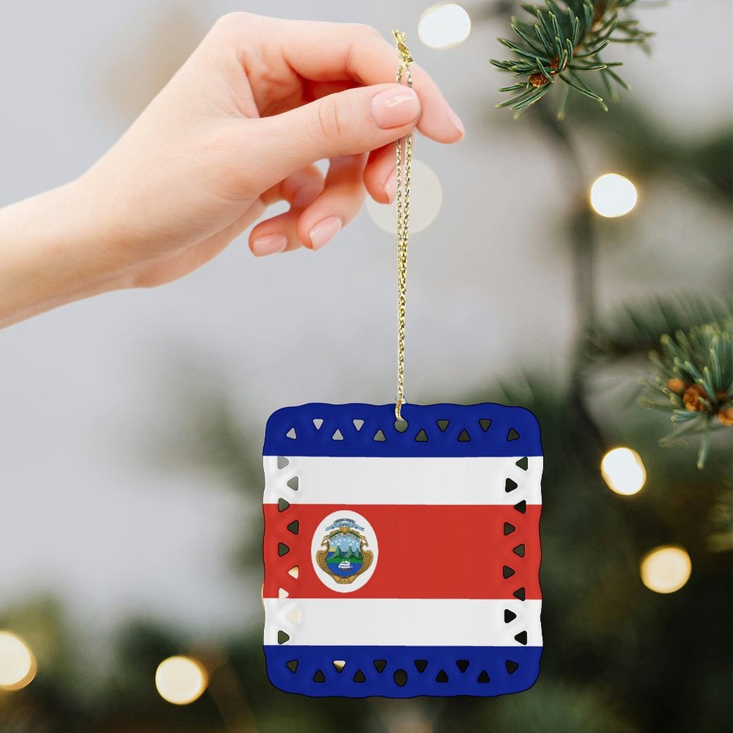 Costa Rica Flag Inspired Square Ceramic Ornament Made in the USA