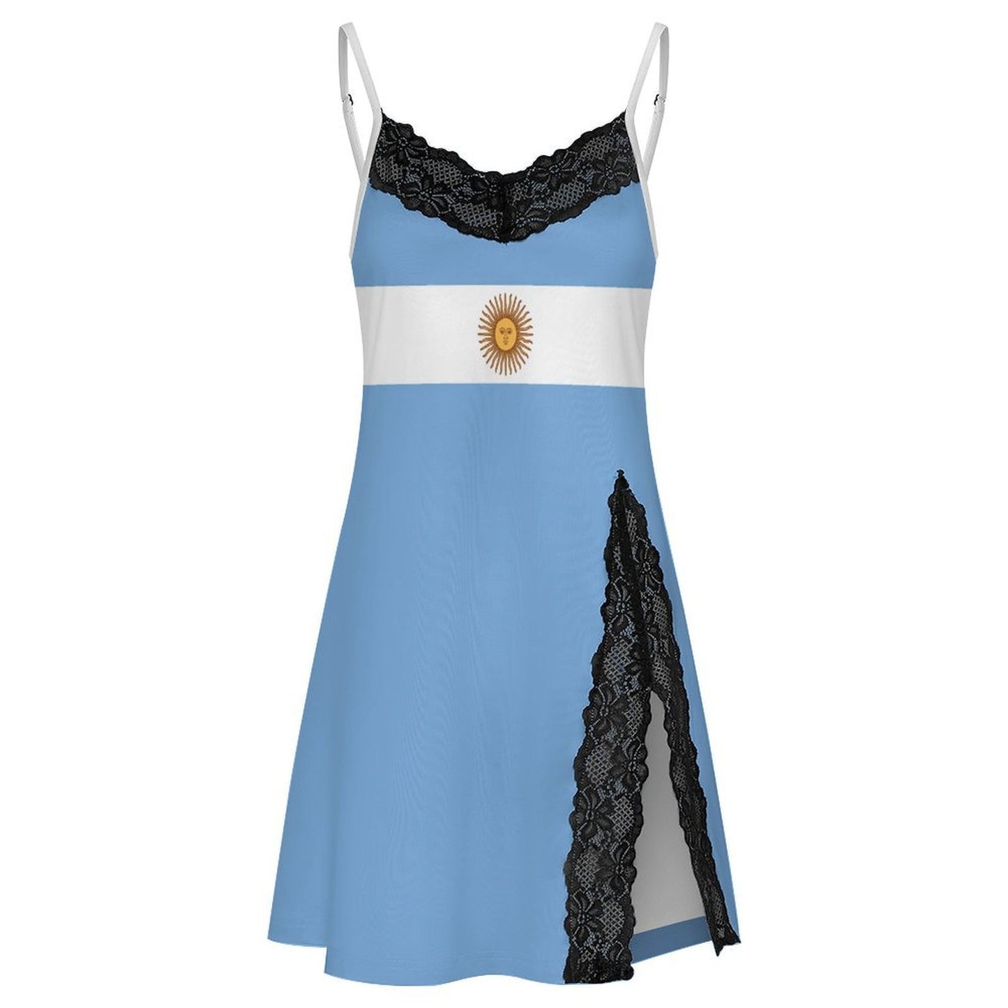 Argentina Flag Inspired Women's Lace Slit Cami Pajama Dress