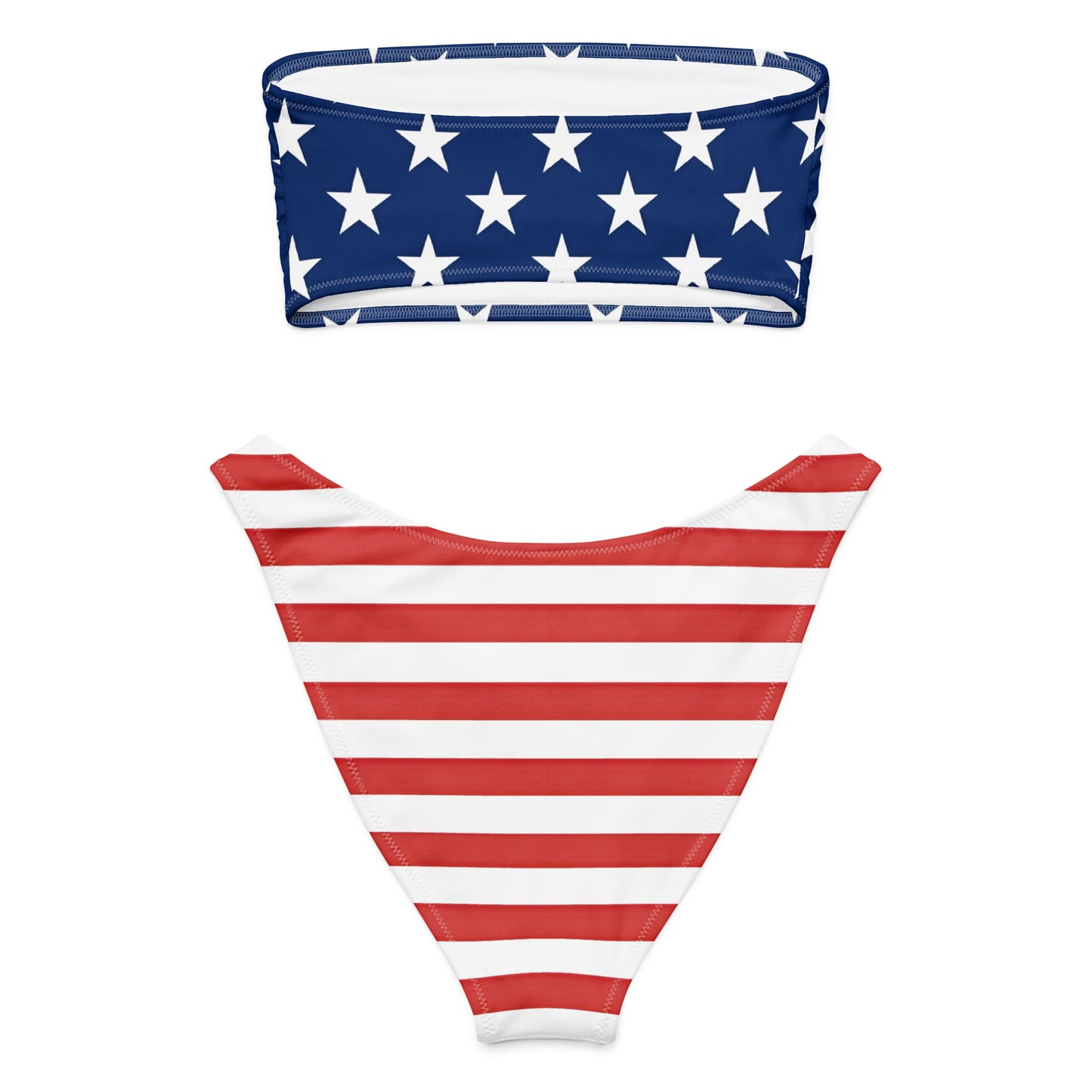 American Flag Bandeau Bikini Set – Recycled Strapless Top and V-Cut Bottom - Luv My Flag