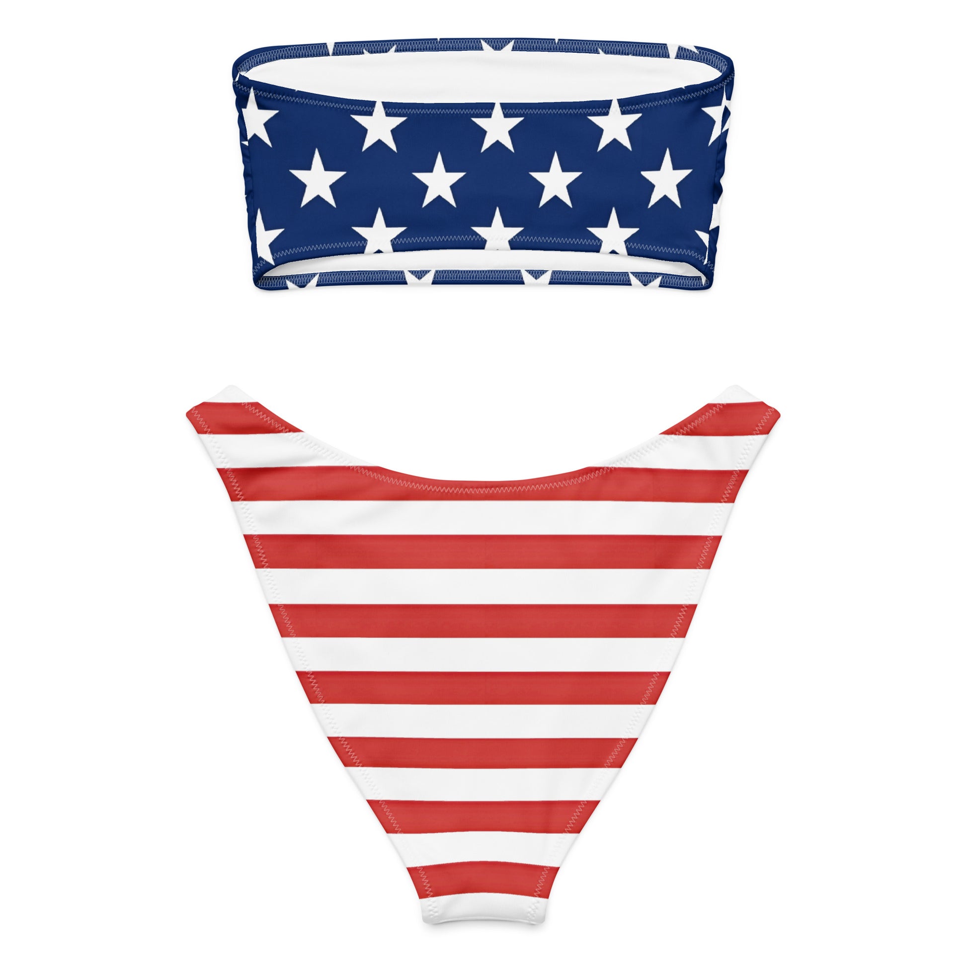 American Flag Bandeau Bikini Set – Recycled Strapless Top and V-Cut Bottom - Luv My Flag