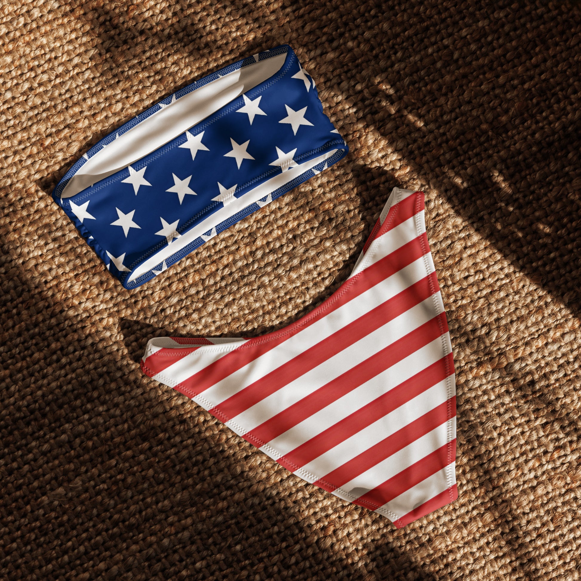 American Flag Bandeau Bikini Set – Recycled Strapless Top and V-Cut Bottom - Luv My Flag