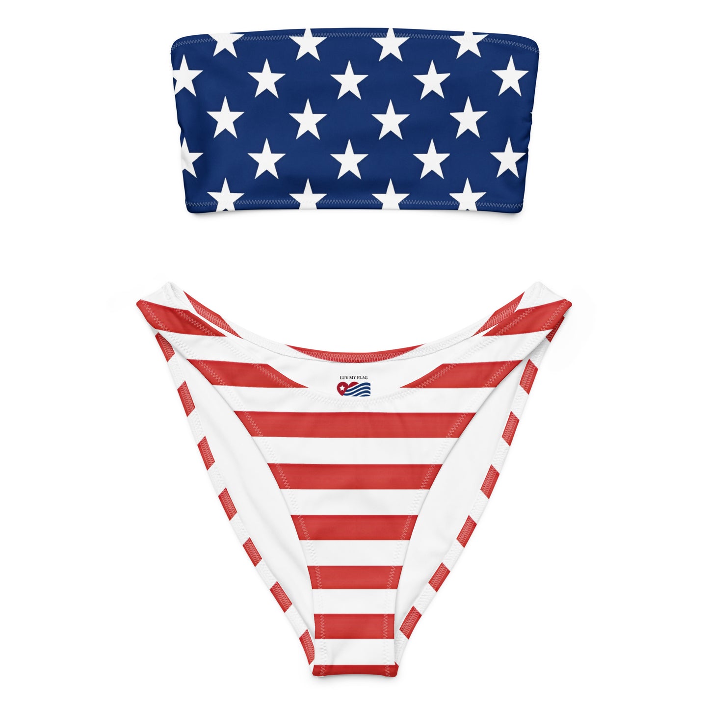 American Flag Bandeau Bikini Set – Recycled Strapless Top and V-Cut Bottom - Luv My Flag