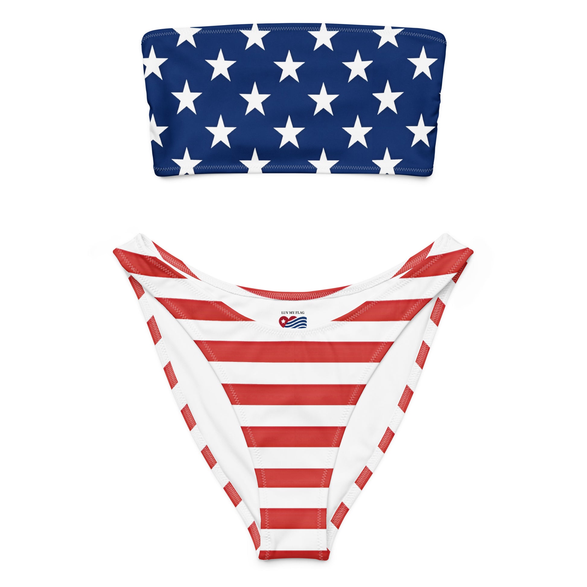 American Flag Bandeau Bikini Set – Recycled Strapless Top and V-Cut Bottom - Luv My Flag