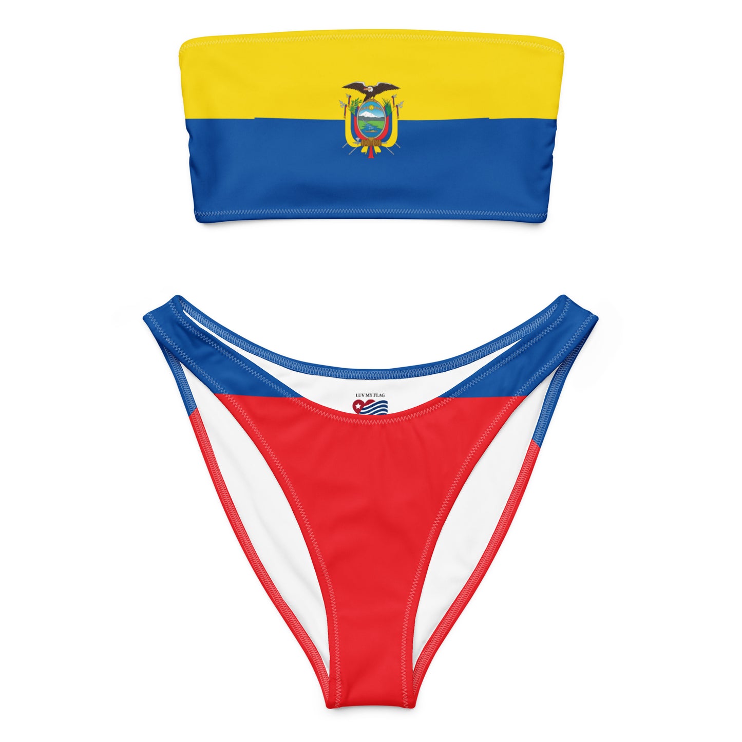 Bandeau bikini with Ecuador flag design, [Brand] swimwear style.