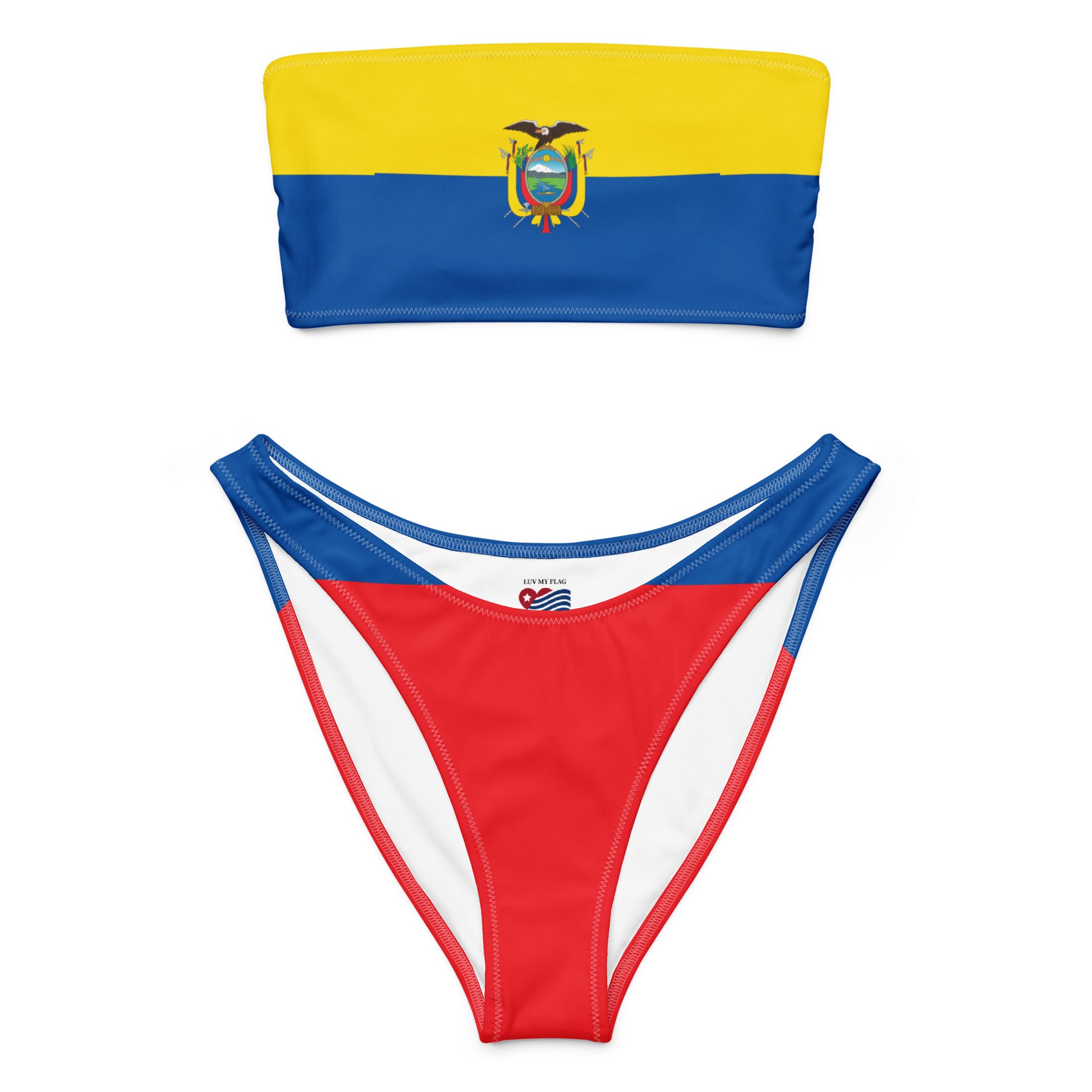 Bandeau bikini with Ecuador flag design, [Brand] swimwear style.