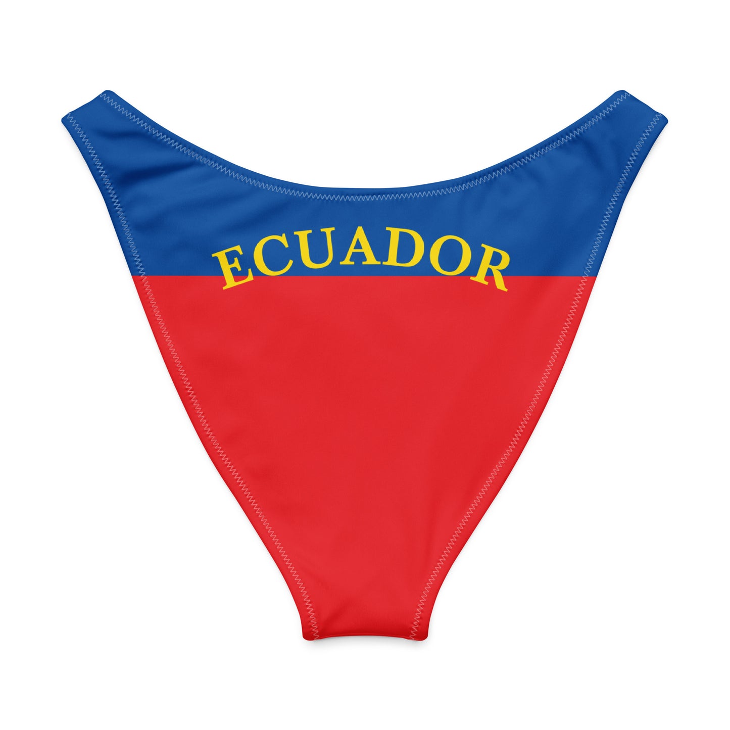 [Brand] bikini bottom with Ecuador flag colors and text.