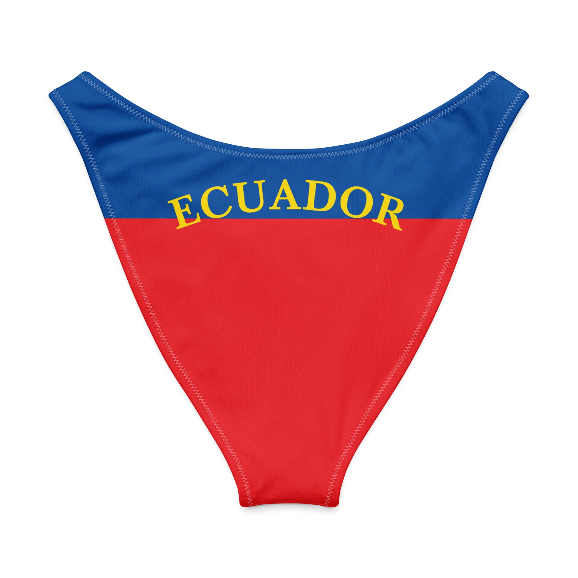 [Brand] bikini bottom with Ecuador flag colors and text.