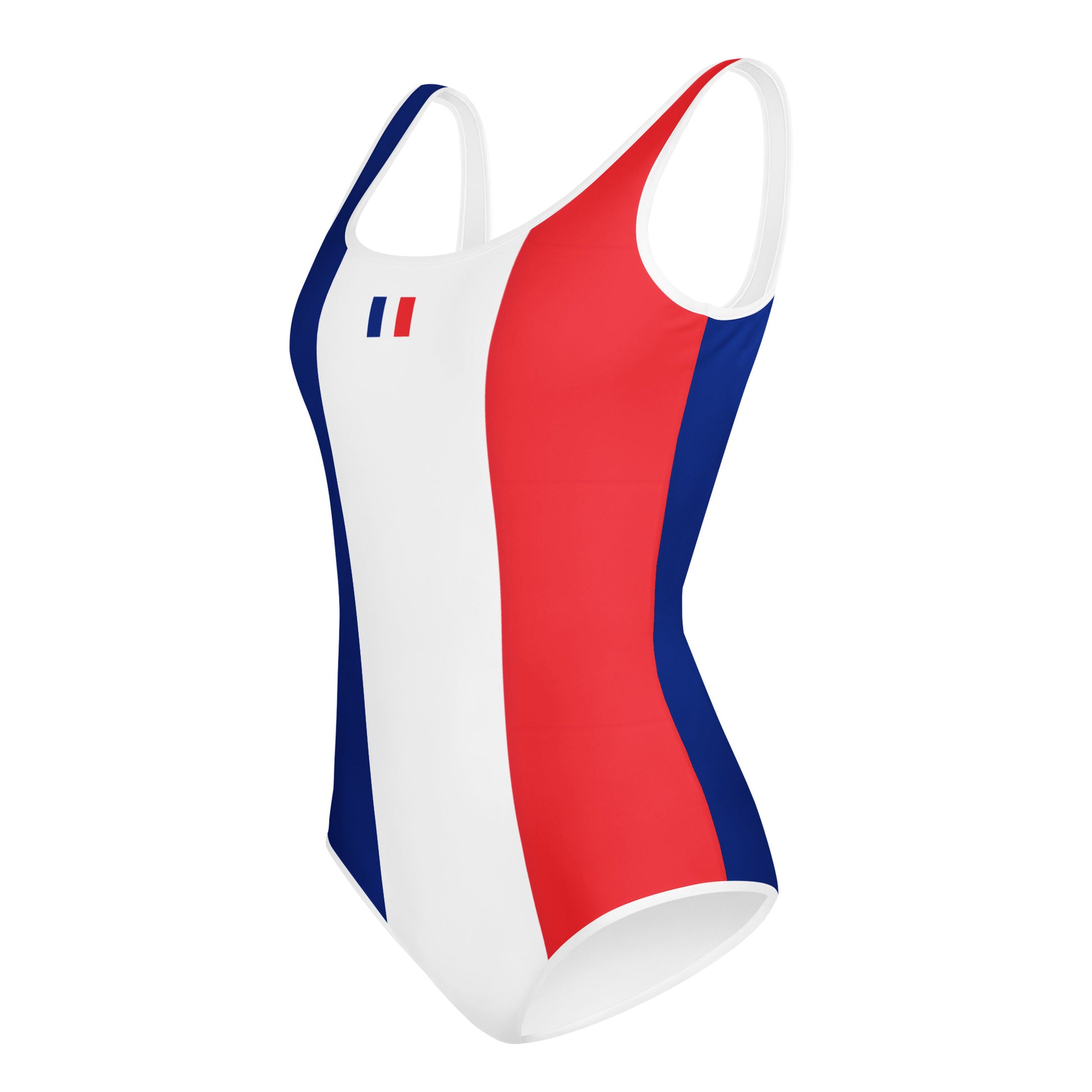 Color-blocked swimsuit with red, blue, white by [Brand].