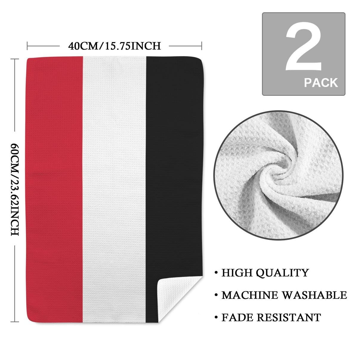 Yemen Flag Inspired Kitchen Towel 40X60cm (Pack of 2) | Printed In the USA