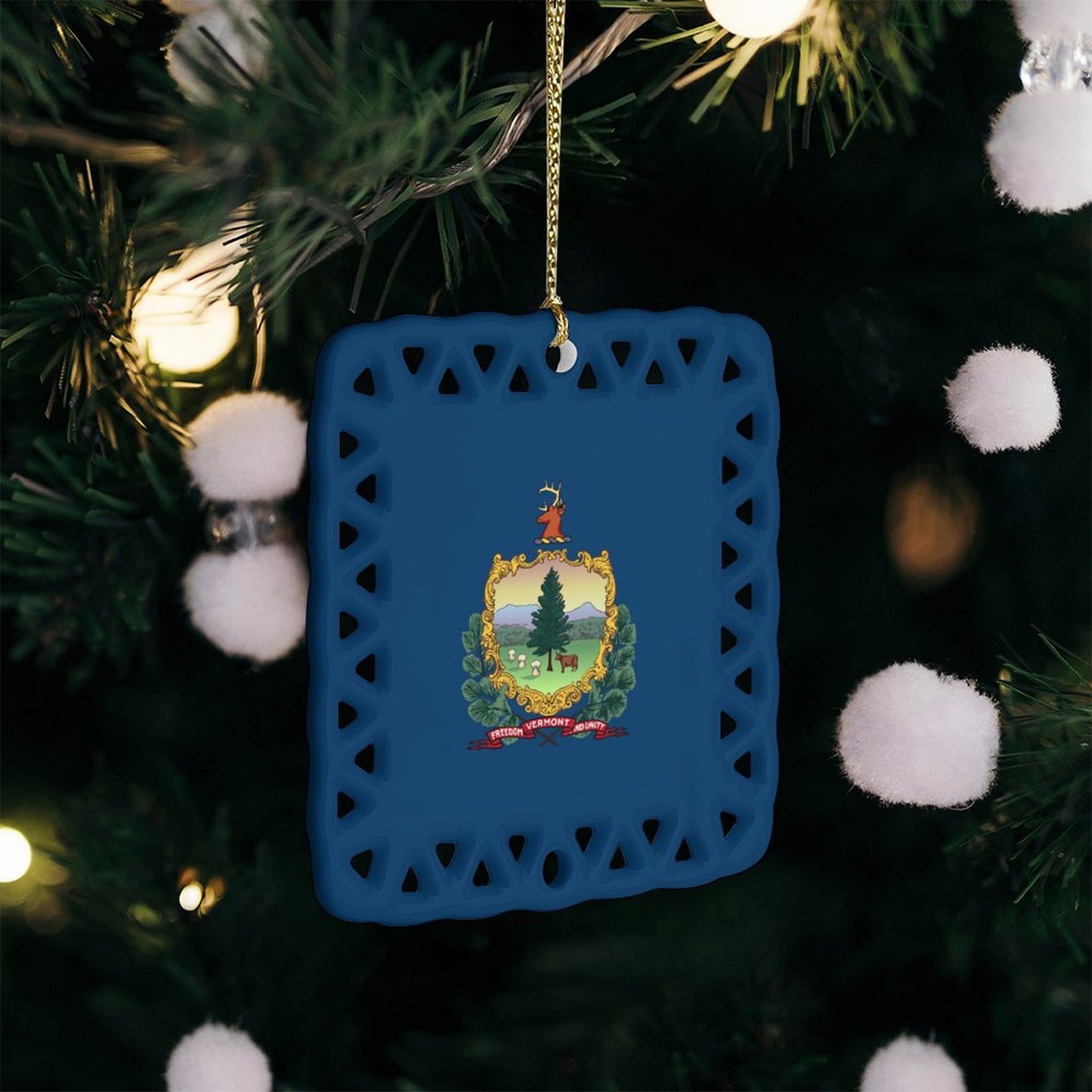 Vermont Flag Inspired Square Ceramic Ornament Made in the USA