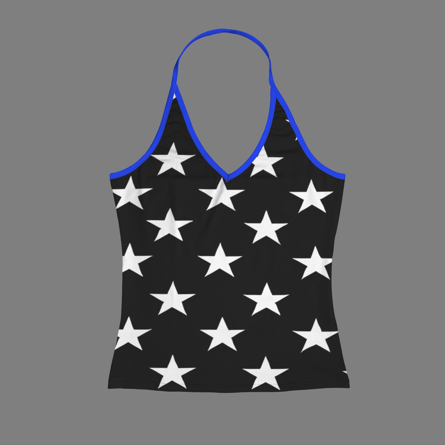 Thin Blue Line Flag Inspired V-neck Halter Open Back Tank Top