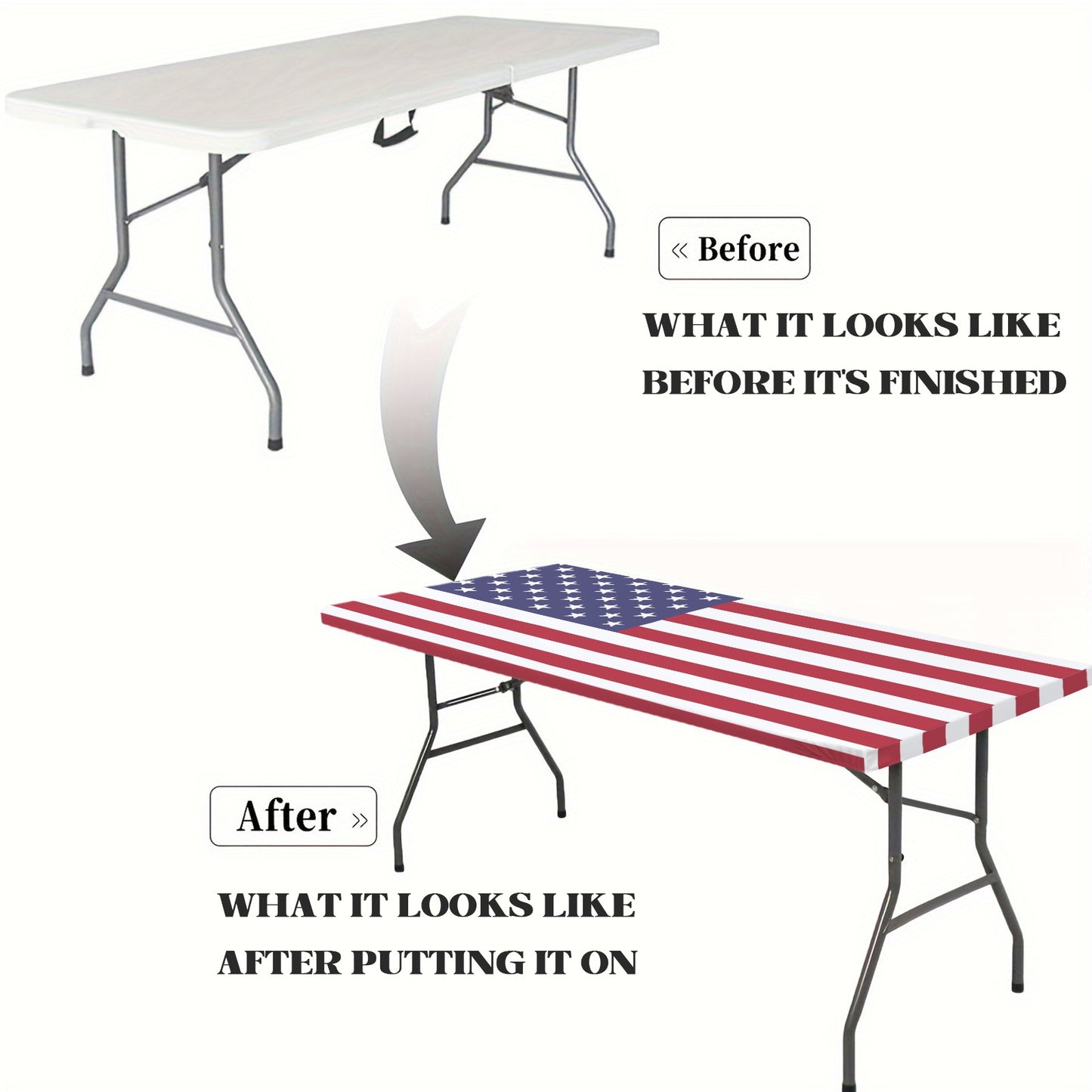 USA/American Flag Inspired Custom Elastic Fitted Tablecloth 72x30 inch (Made in the USA)