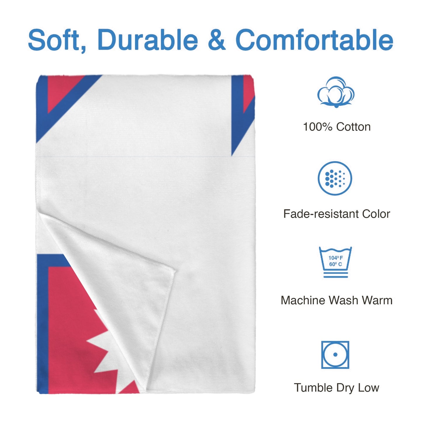 Nepal Flag Inspired Custom Bath Towel 29"x58"(Made in USA)