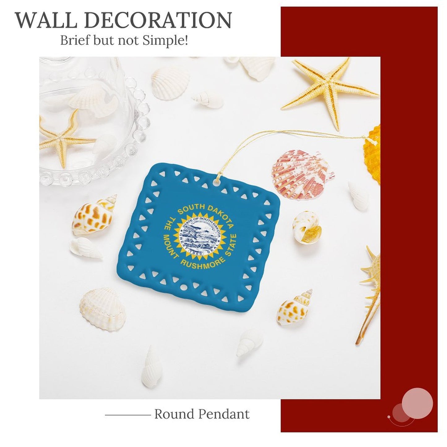 South Dakota Flag Inspired Square Ceramic Ornament Made in the USA
