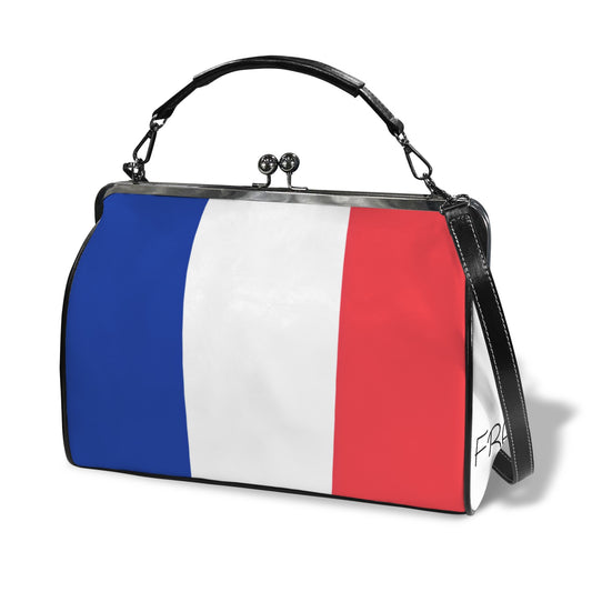 France Flag Inspired Kisslock Crossbody Shoulder Bag-Large