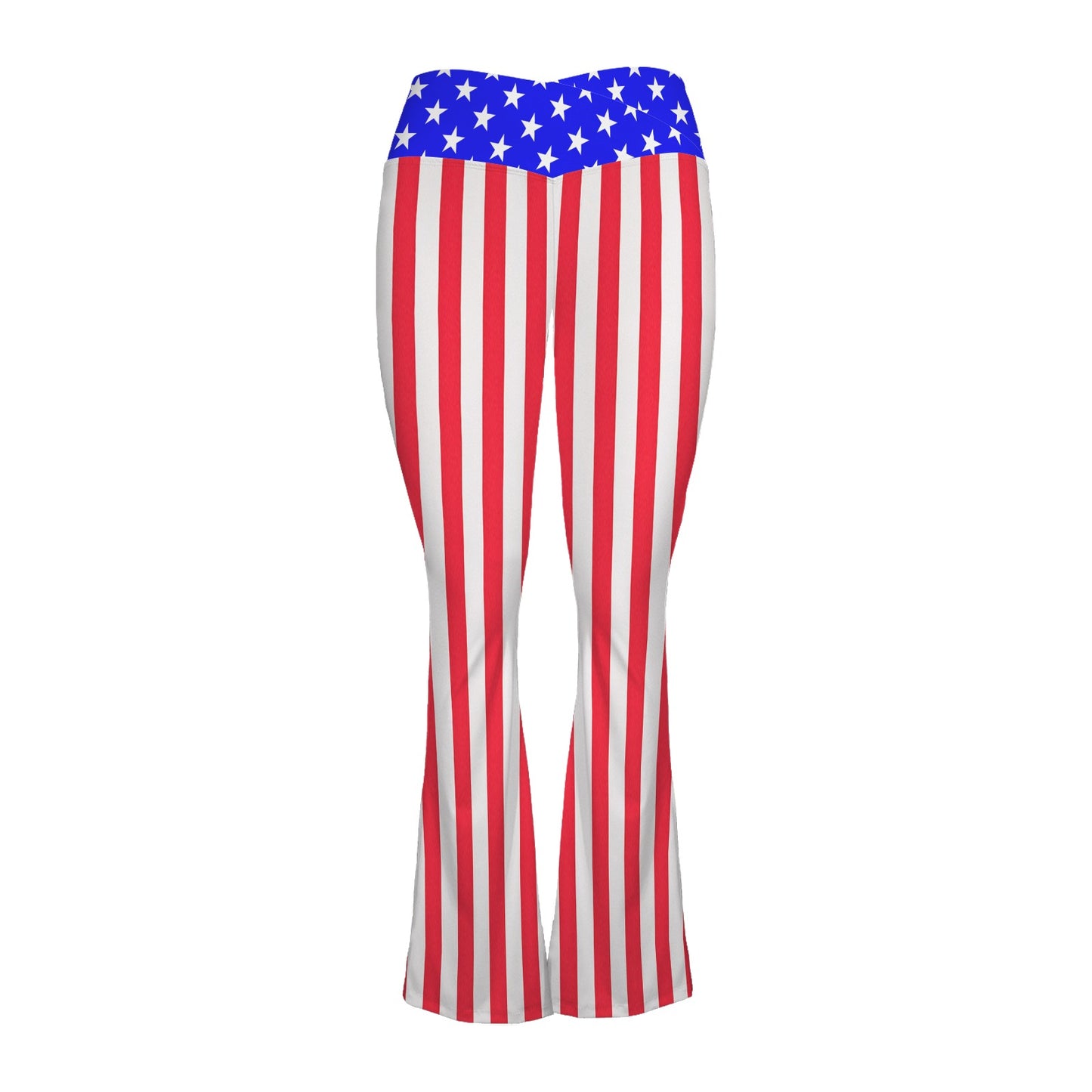 USA/American Flag Inspired Women's V-Crossover High Waisted Flare Leggings