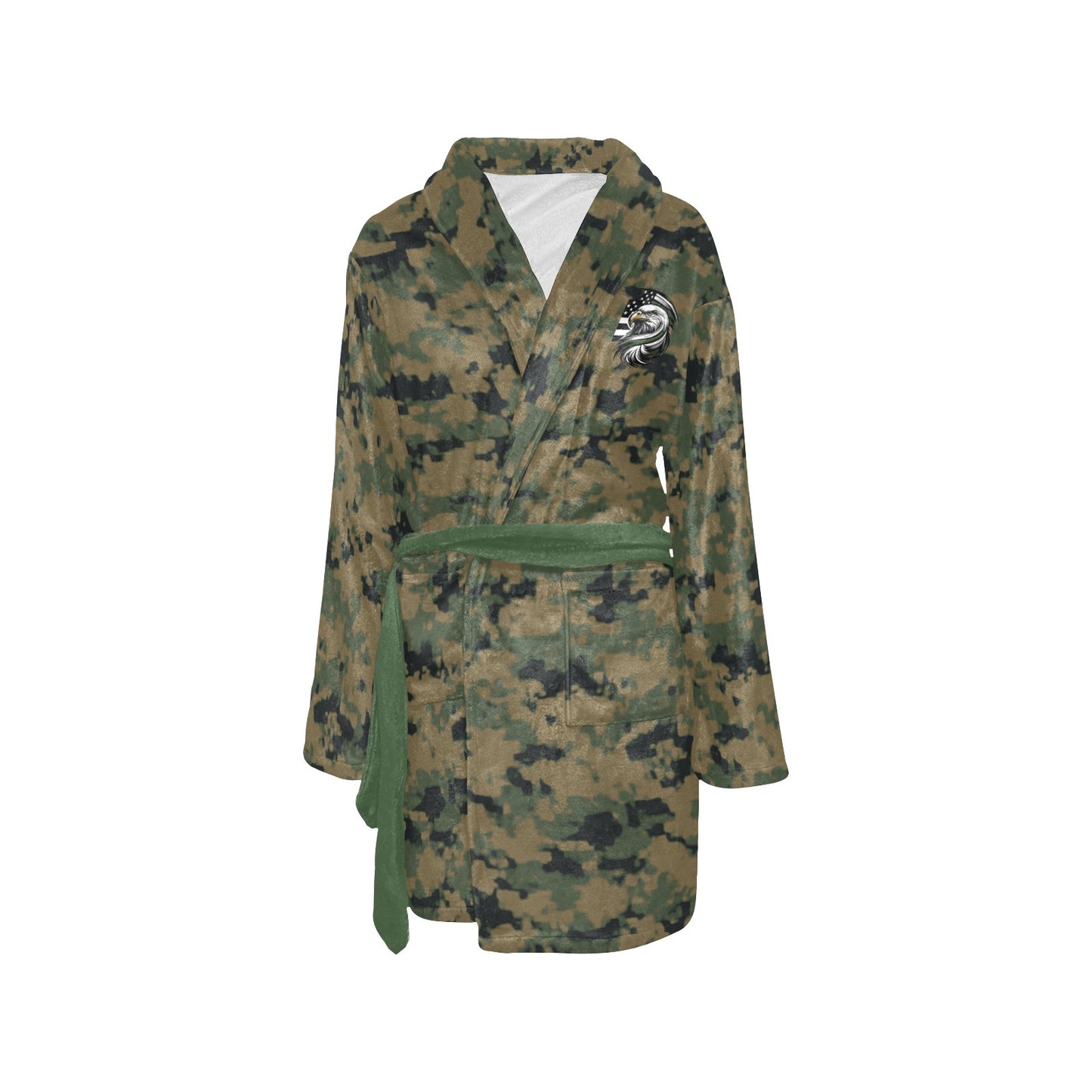 Thin Green Line Flag Inspired Eagle on Digital Camo Women's Fleece Robe