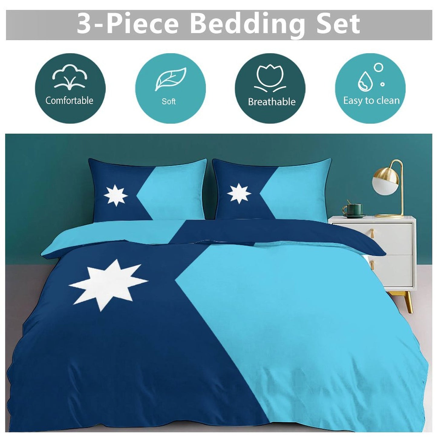 Minnesota Flag Inspired 3-Piece Bedding Set (1 Duvet Cover + 2 Pillow Shams) – 102"×90"