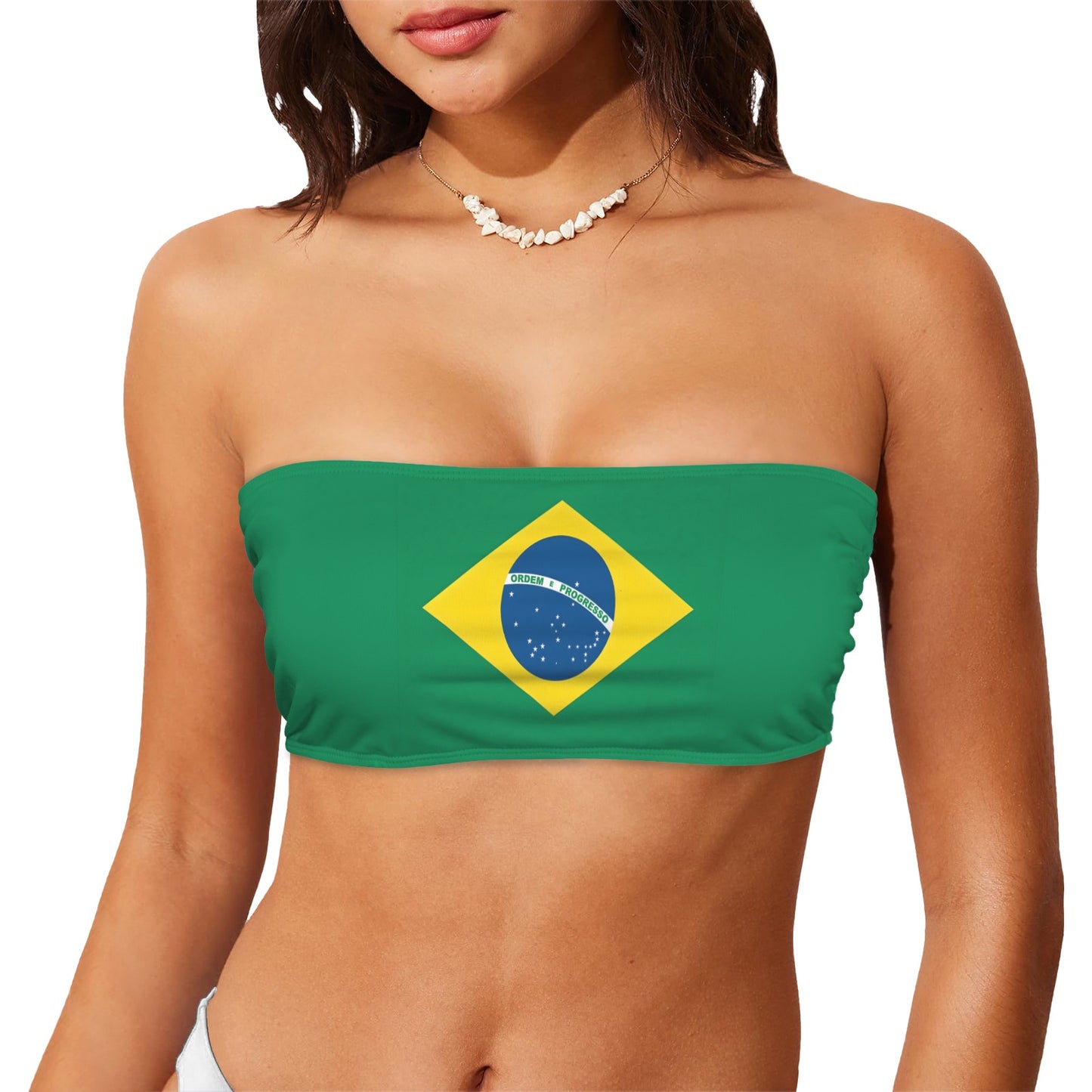 Brazil Flag Inspired Bandeau Tube Bikini Top