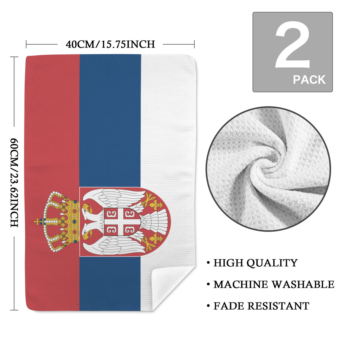 Serbia Flag Inspired Kitchen Towel 40X60cm (Pack of 2) | Printed In the USA