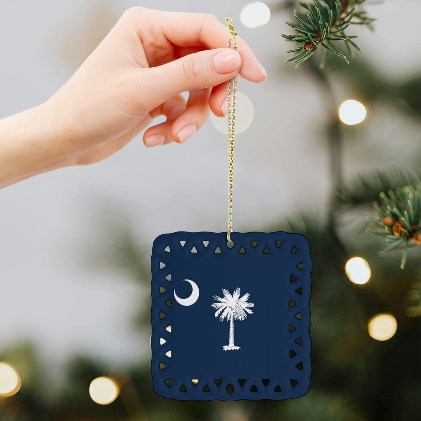 South Carolina Flag Inspired Square Ceramic Ornament Made in the USA