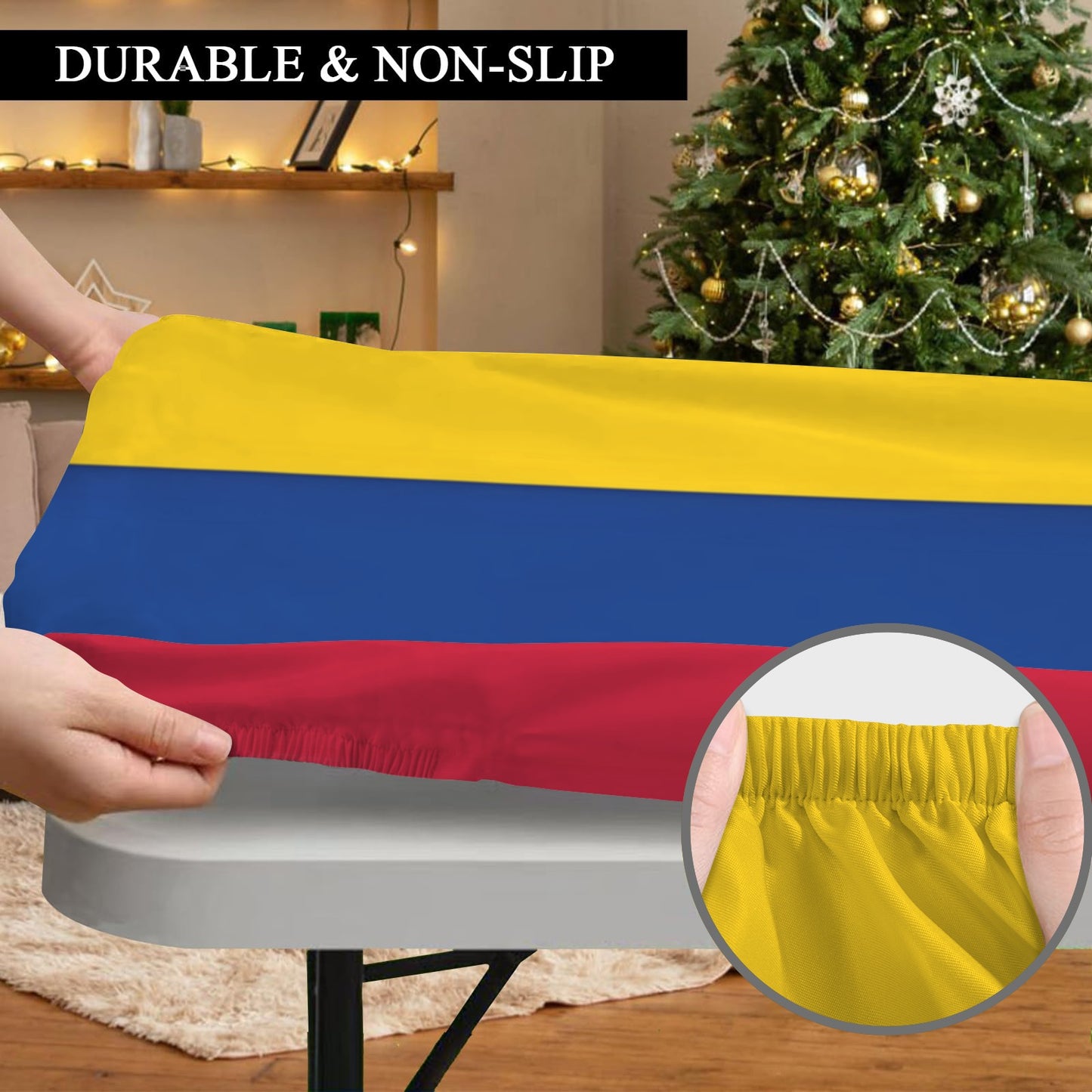 Colombia Flag Inspired Custom Elastic Fitted Tablecloth 72x30 inch (Made in the USA)